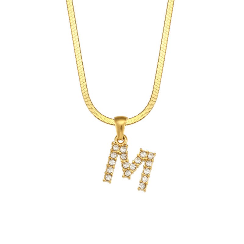 Letter M Initial Gold Necklace.