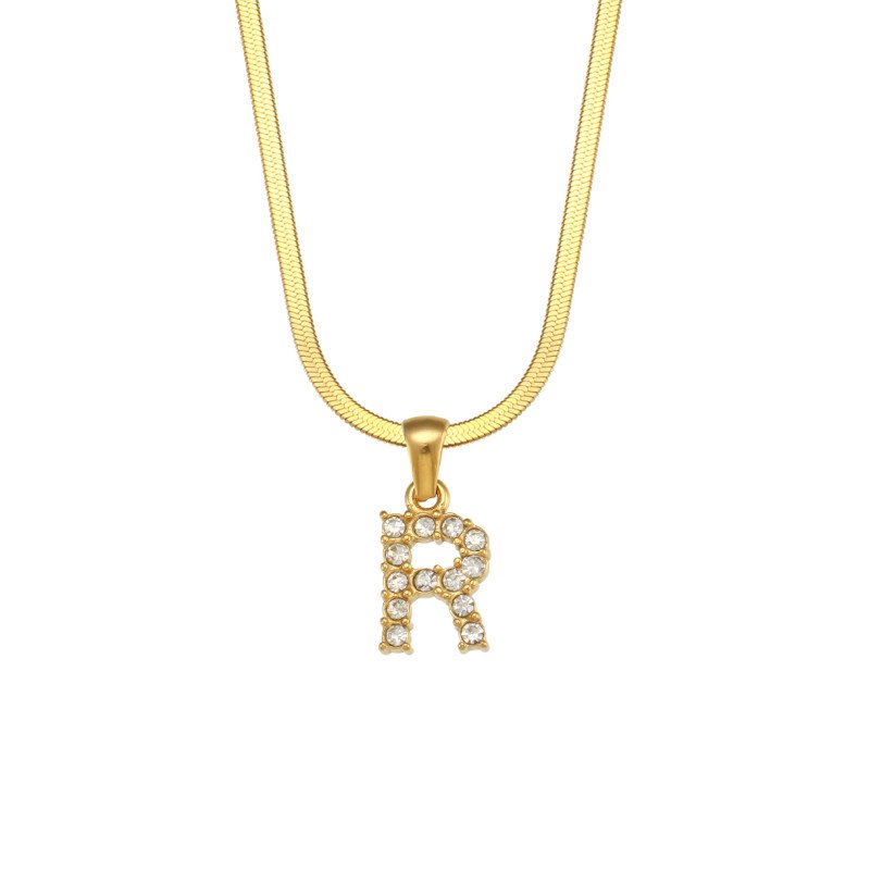 Letter R Initial Gold Necklace.