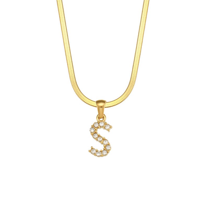 Letter S Initial Gold Necklace.