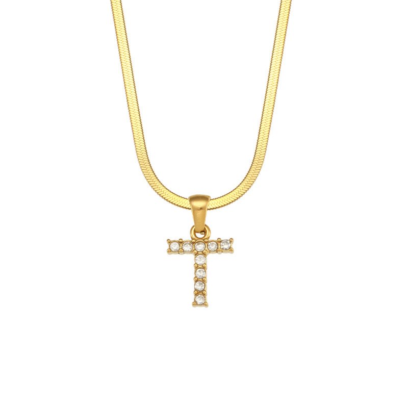 Letter T Initial Gold Necklace.