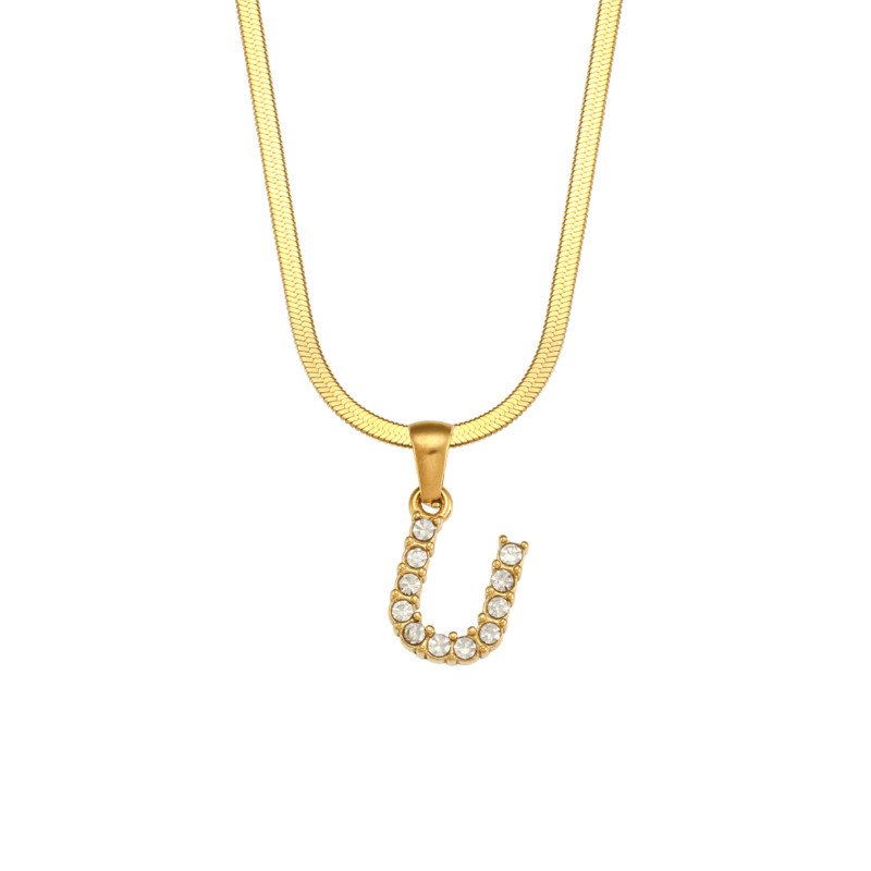 Letter U Initial Gold Necklace.