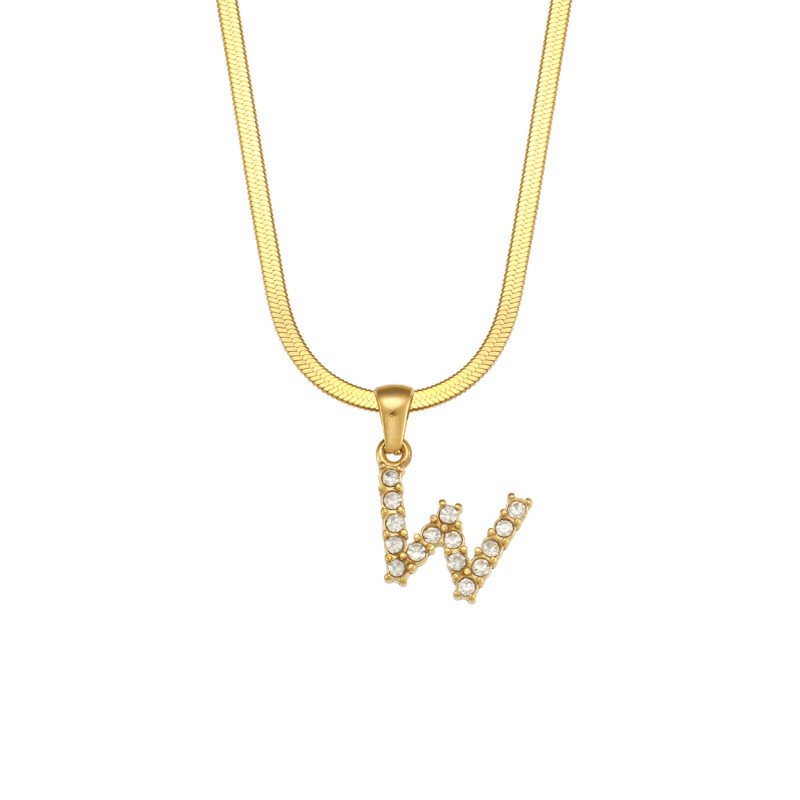 Letter W Initial Gold Necklace.