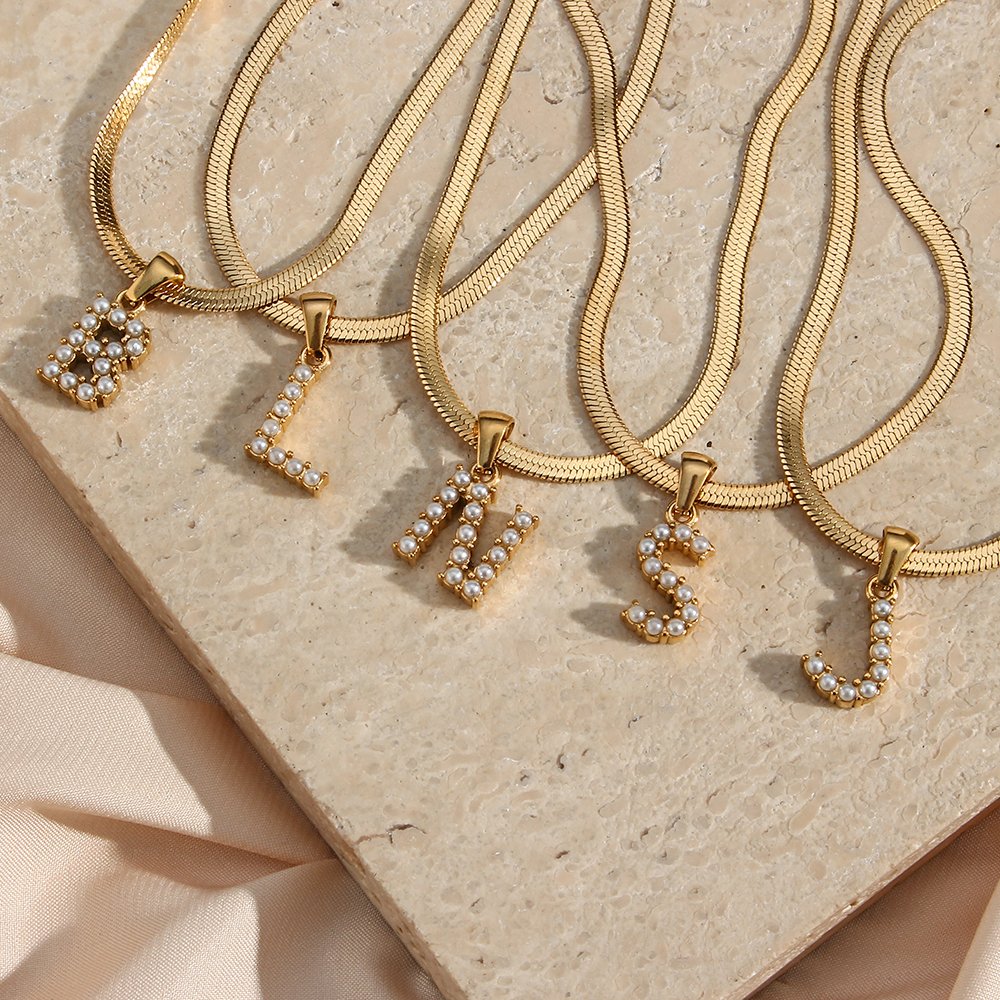 Gold Bead and Pearl Initial Necklace a Handmade Stacked By Suzie exclusive