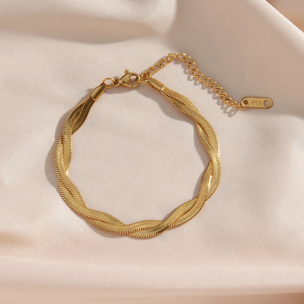 Gold Snake Chain Twist Bracelet.