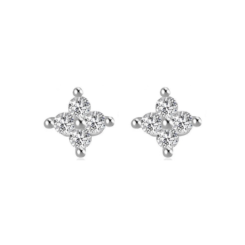 Silver Sparkling Flower Studs.