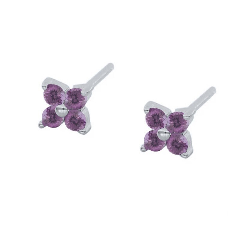 Silver Sparkling Lilac Flower Studs.