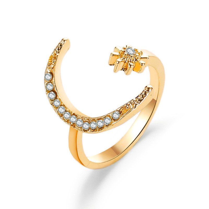 Star Crescent Moon Ring in gold option.