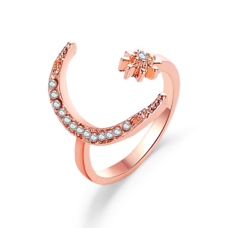 Star Crescent Moon Ring in rose gold option.