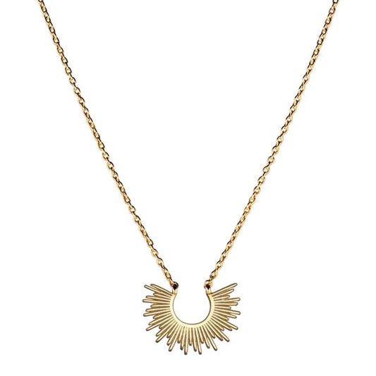 Gold Sunburst Pendant Necklace.