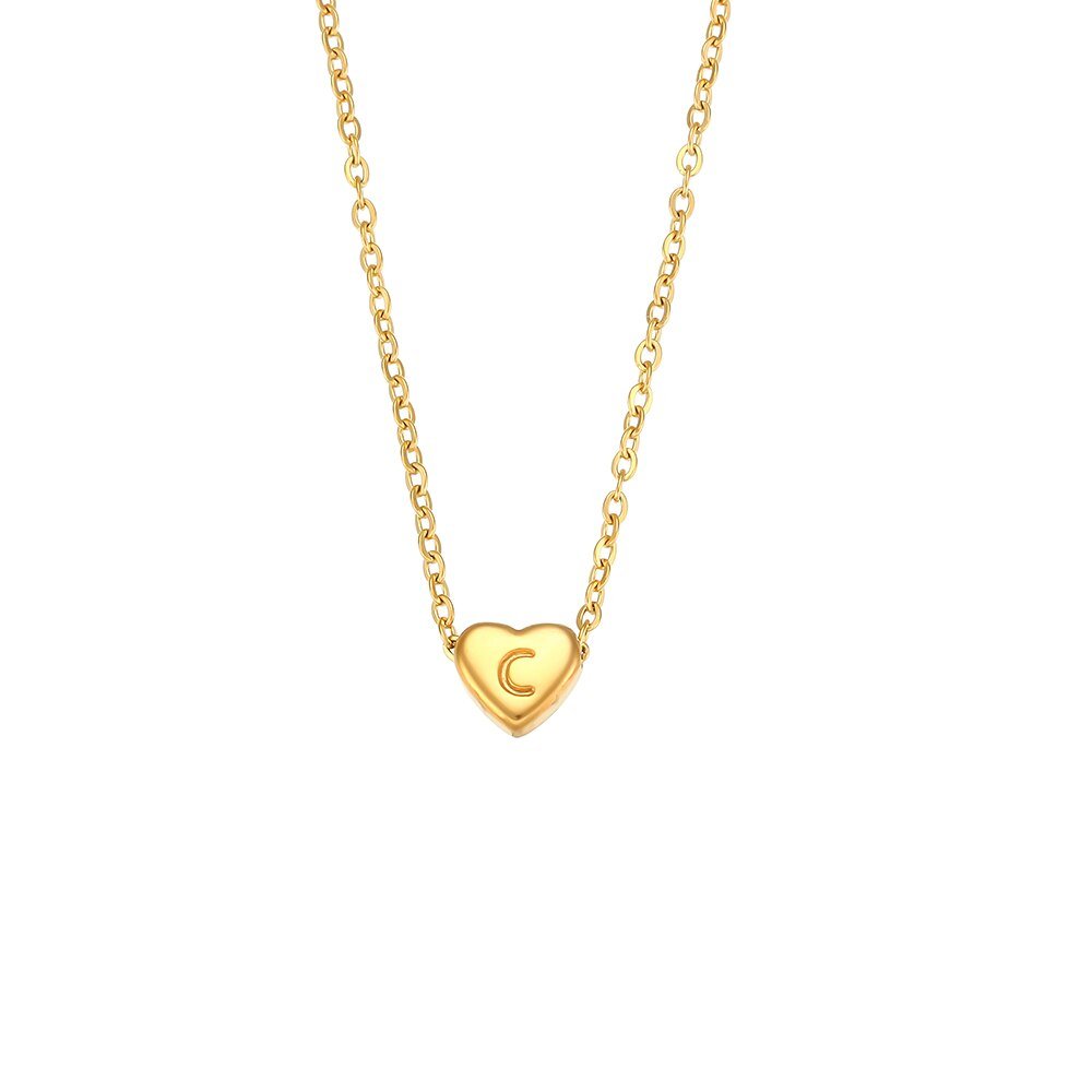 Tiny Gold Heart Initial C Necklace.