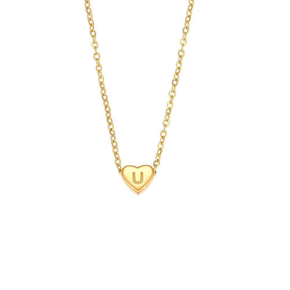 Tiny Gold Heart Initial U Necklace.