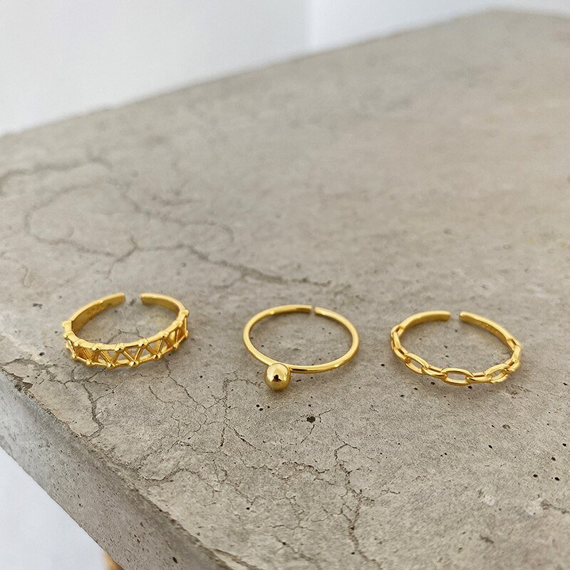 Multiple gold stacking rings.