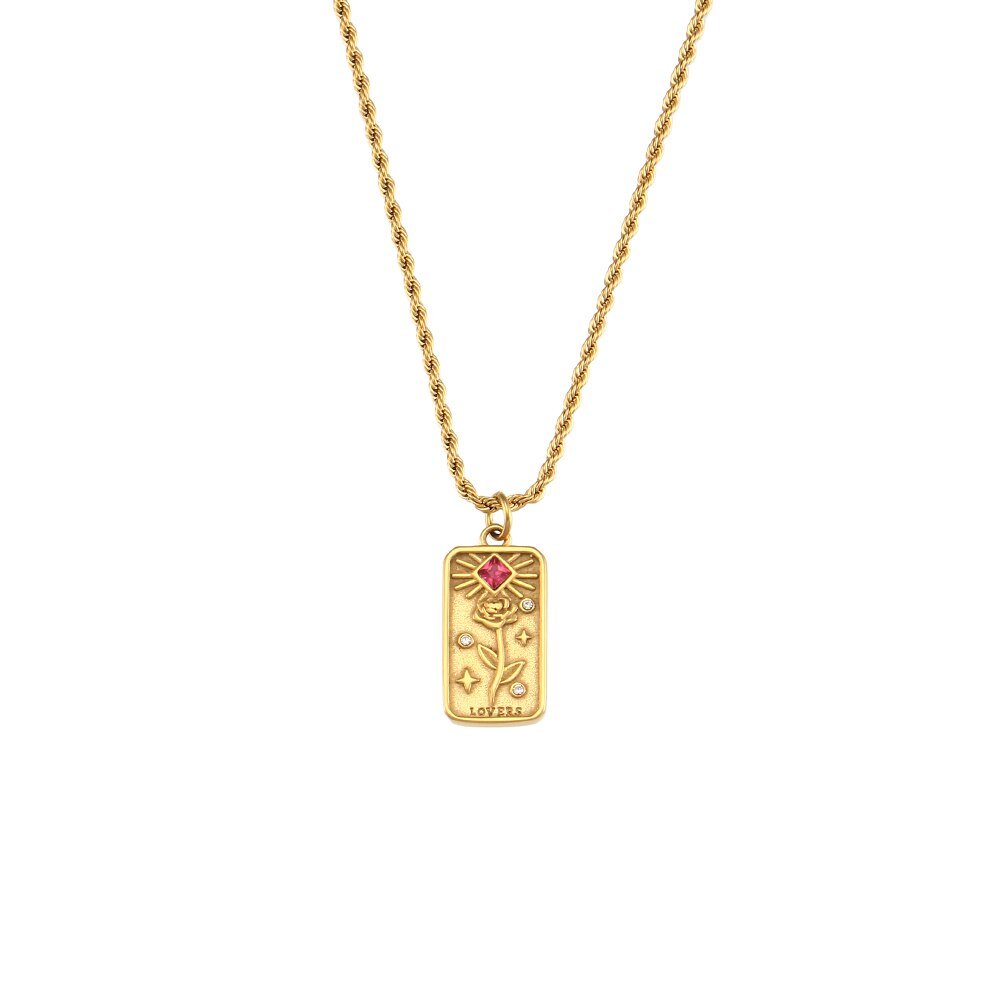 Gold Tarot Card Necklace: The Lover.