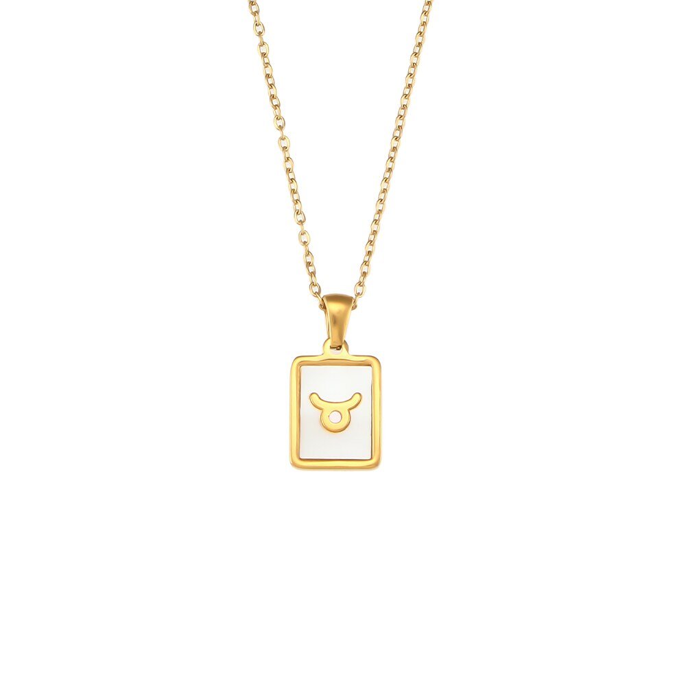 Taurus Mother of Pearl Zodiac Gold Necklace.