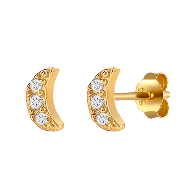 Teeny Moon Studs in gold.