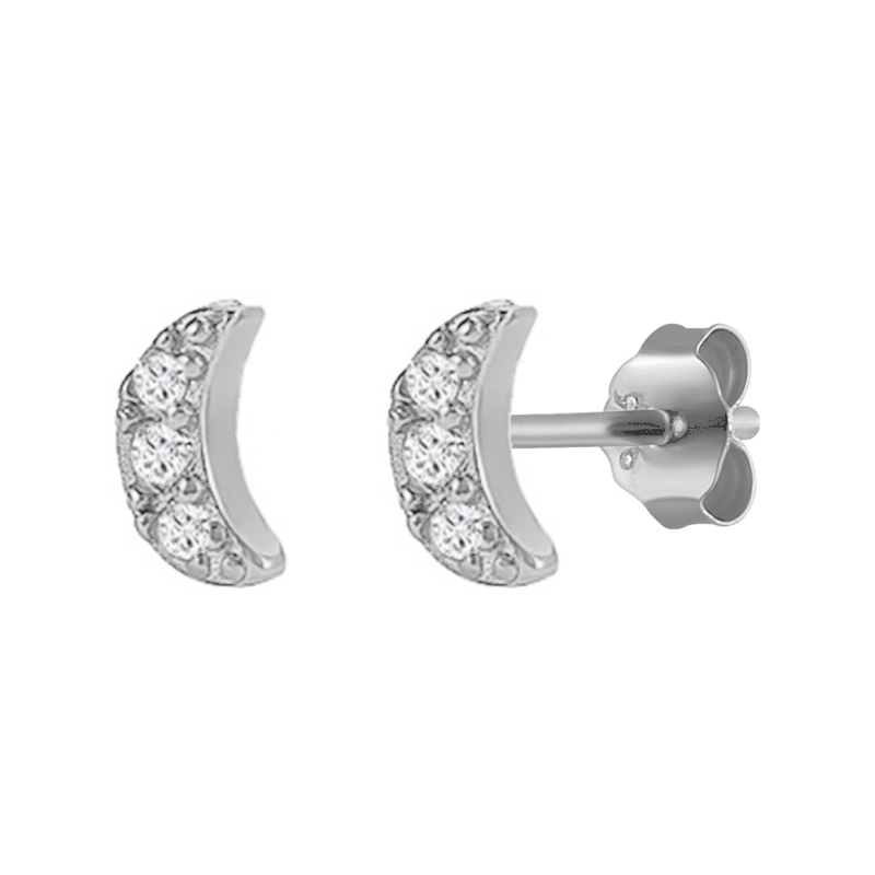 Teeny Moon Studs in silver.