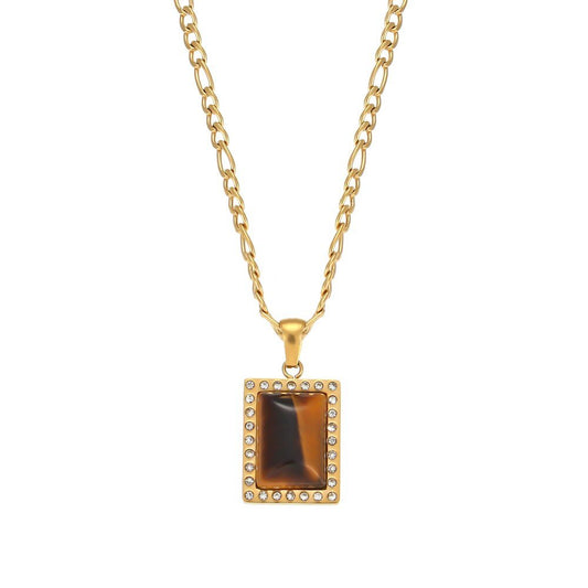 Tiger's Eye Rectangle Gold Necklace.