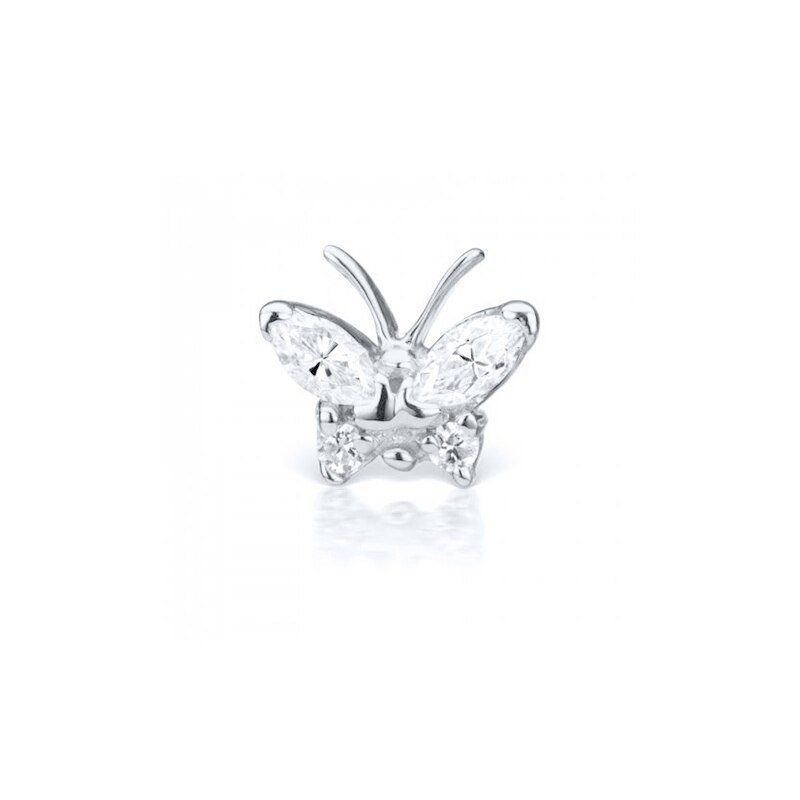 Tiny Crystal Butterfly Cartilage Stud in silver.