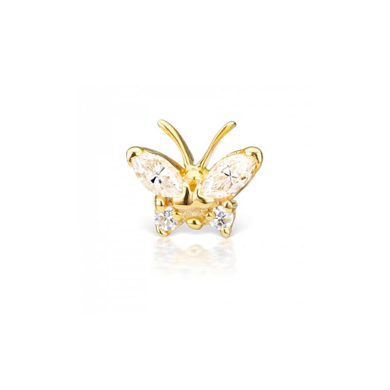 Tiny Crystal Butterfly Cartilage Stud in gold.