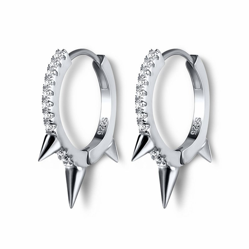 Triple Spike CZ Huggies in silver.