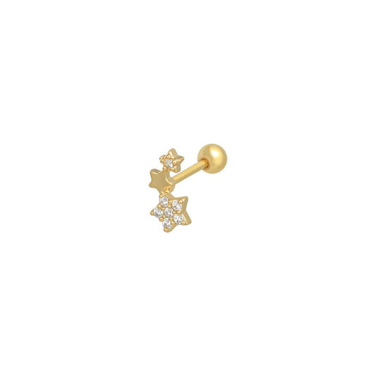 Gold Triple Star Cartilage Stud.