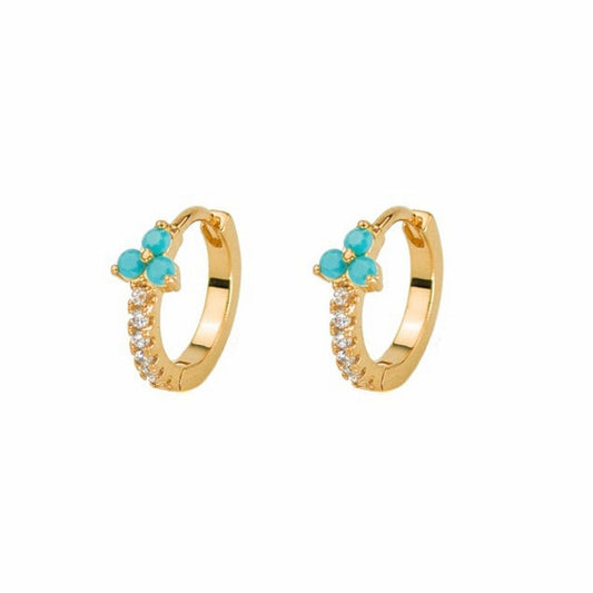 Turquoise Trinity CZ Huggies in gold.