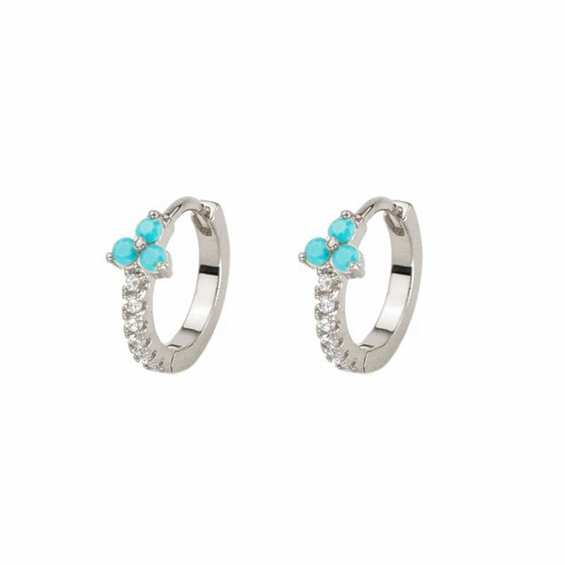 Turquoise Trinity CZ Huggies in silver.