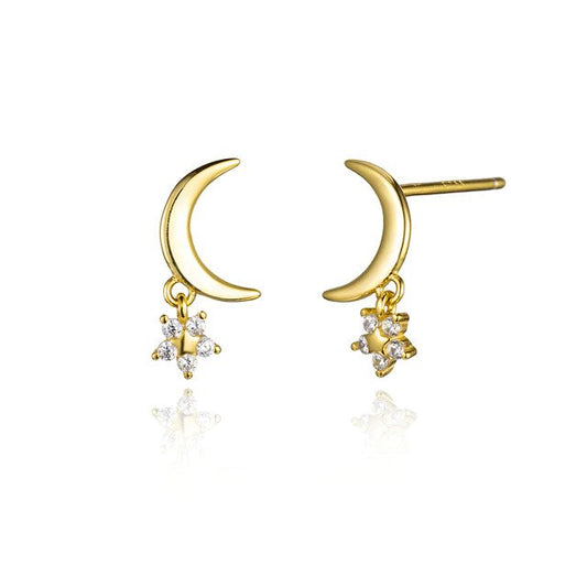 Twinkling Moon Earrings in gold.