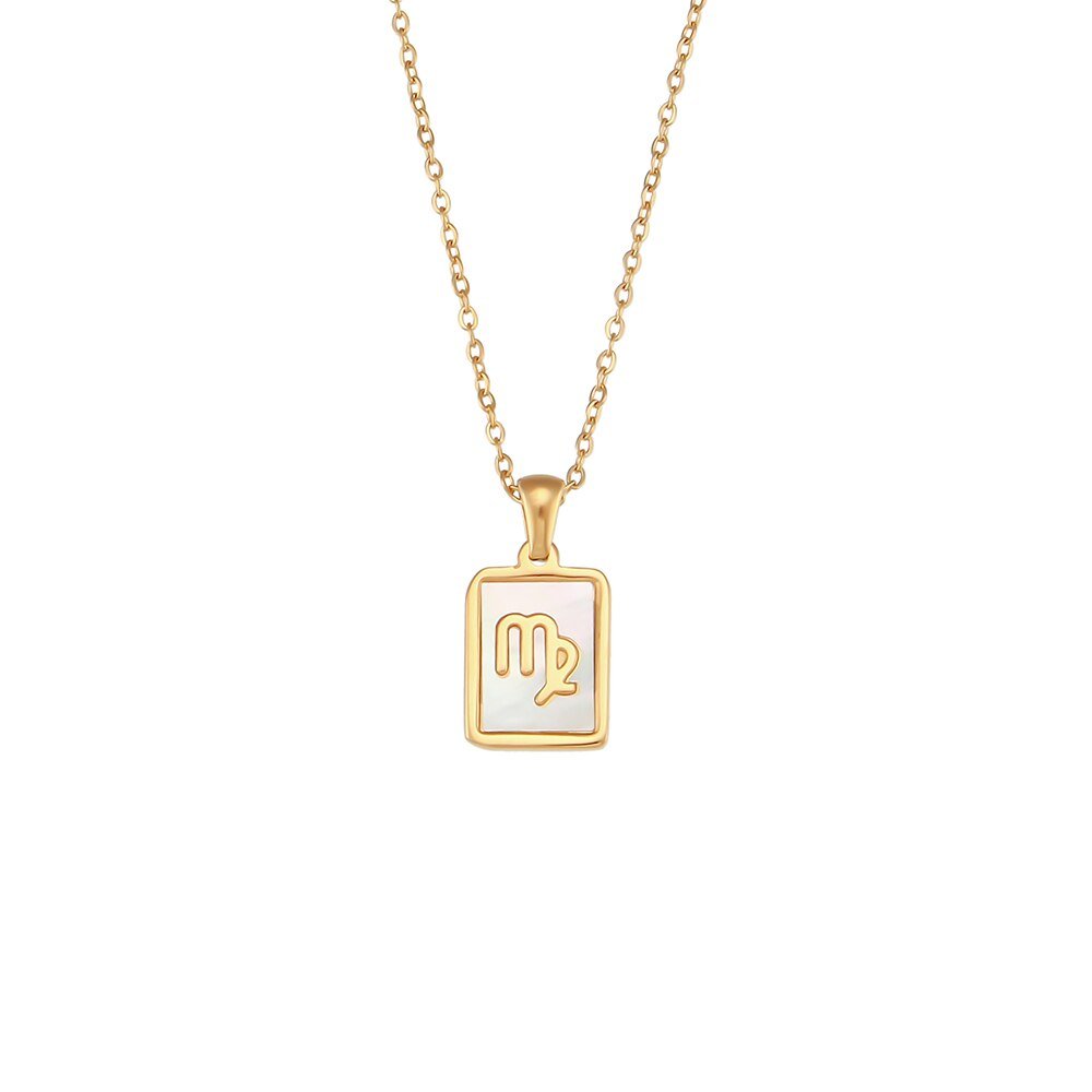 Virgo Mother of Pearl Zodiac Gold Necklace.
