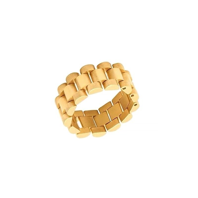 Chunky gold watch link ring band.