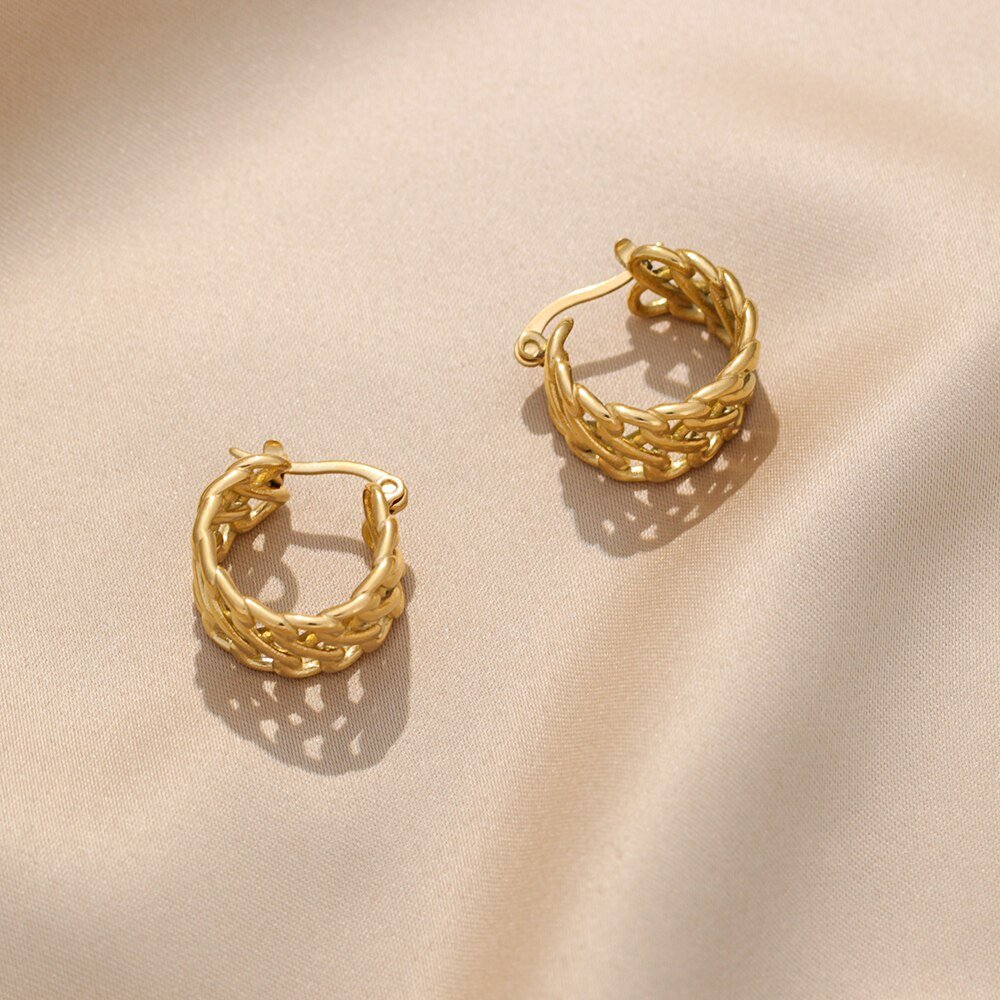 Side view of the Woven Gold Hoops.