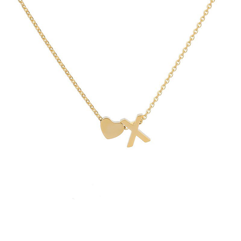 Gold Heart Initial Necklace, letter X.