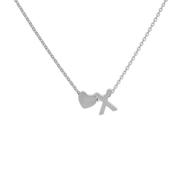 Silver Heart Initial Necklace, letter X.
