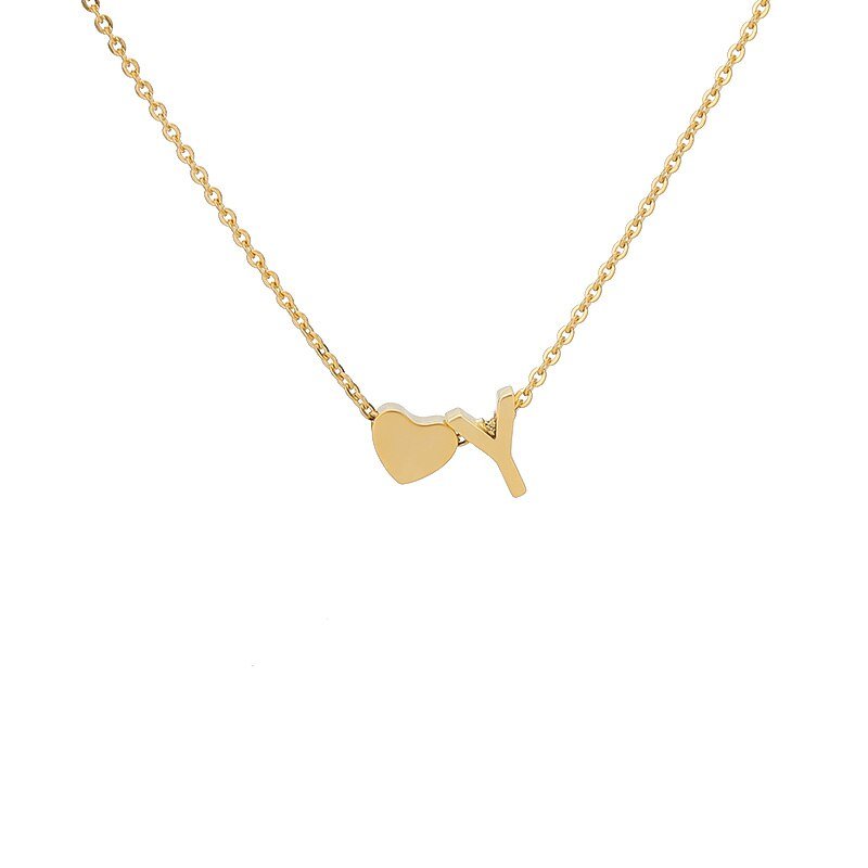 Gold Heart Initial Necklace, letter Y.