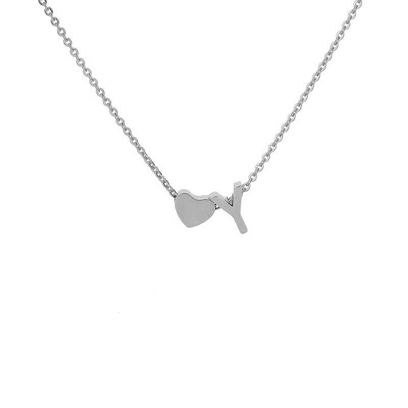 Silver Heart Initial Necklace, letter Y.
