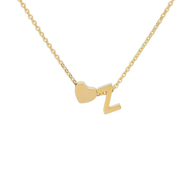 Gold Heart Initial Necklace, letter Z.