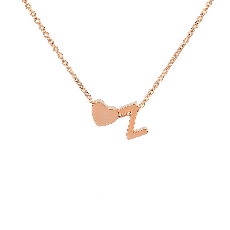 Rose Gold Heart Initial Necklace, letter Z.