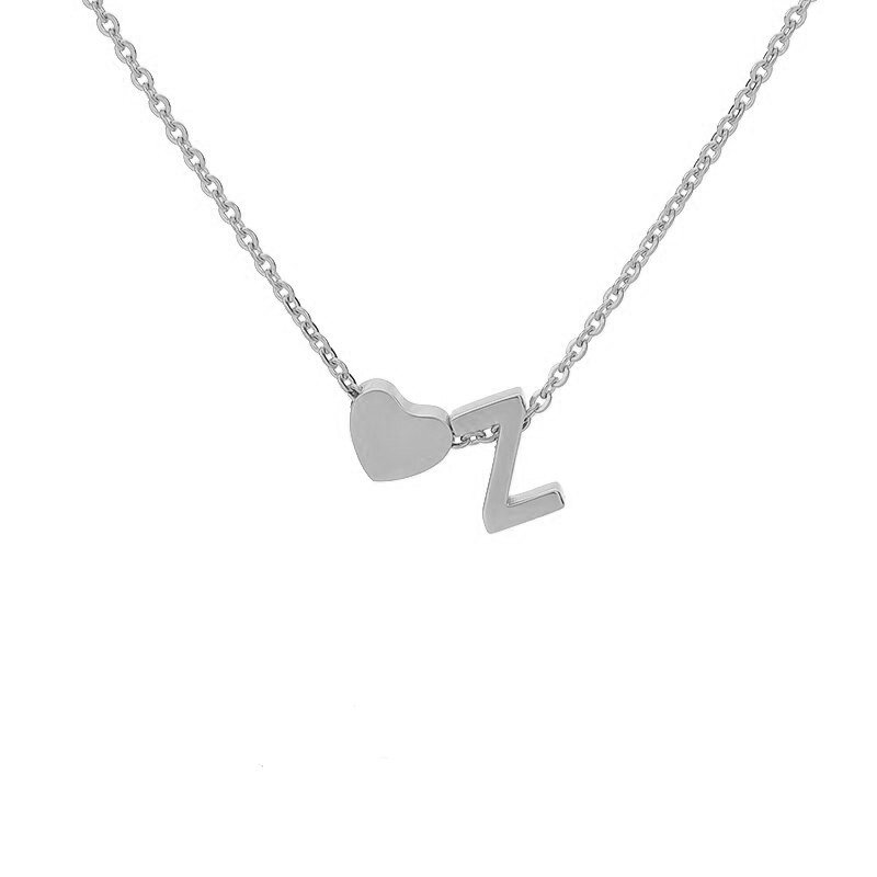 Silver Heart Initial Necklace, letter Z.