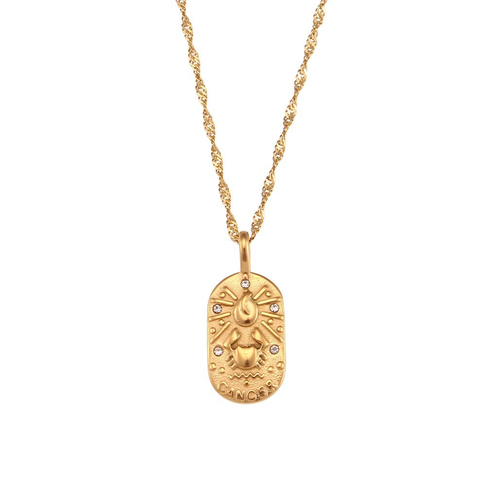 Cancer Zodiac Amulet Gold Necklace.