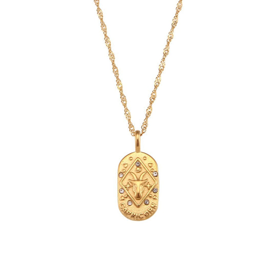 Capricorn Zodiac Amulet Gold Necklace.