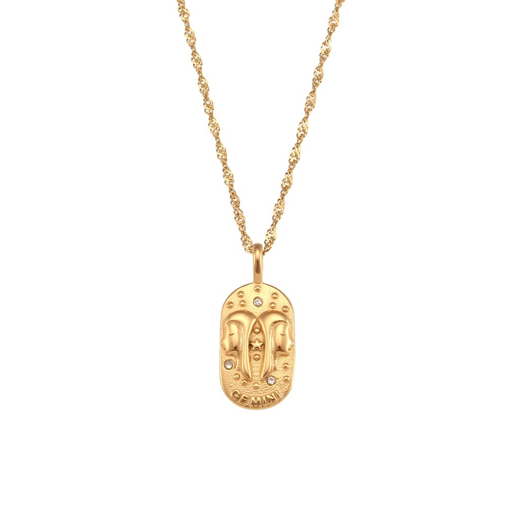 Gemini Zodiac Amulet Gold Necklace.