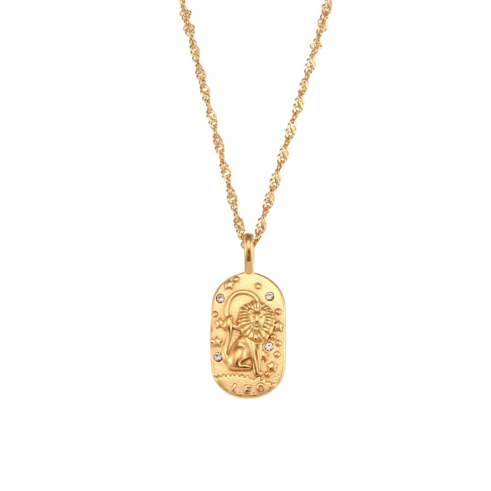 Leo Zodiac Amulet Gold Necklace.