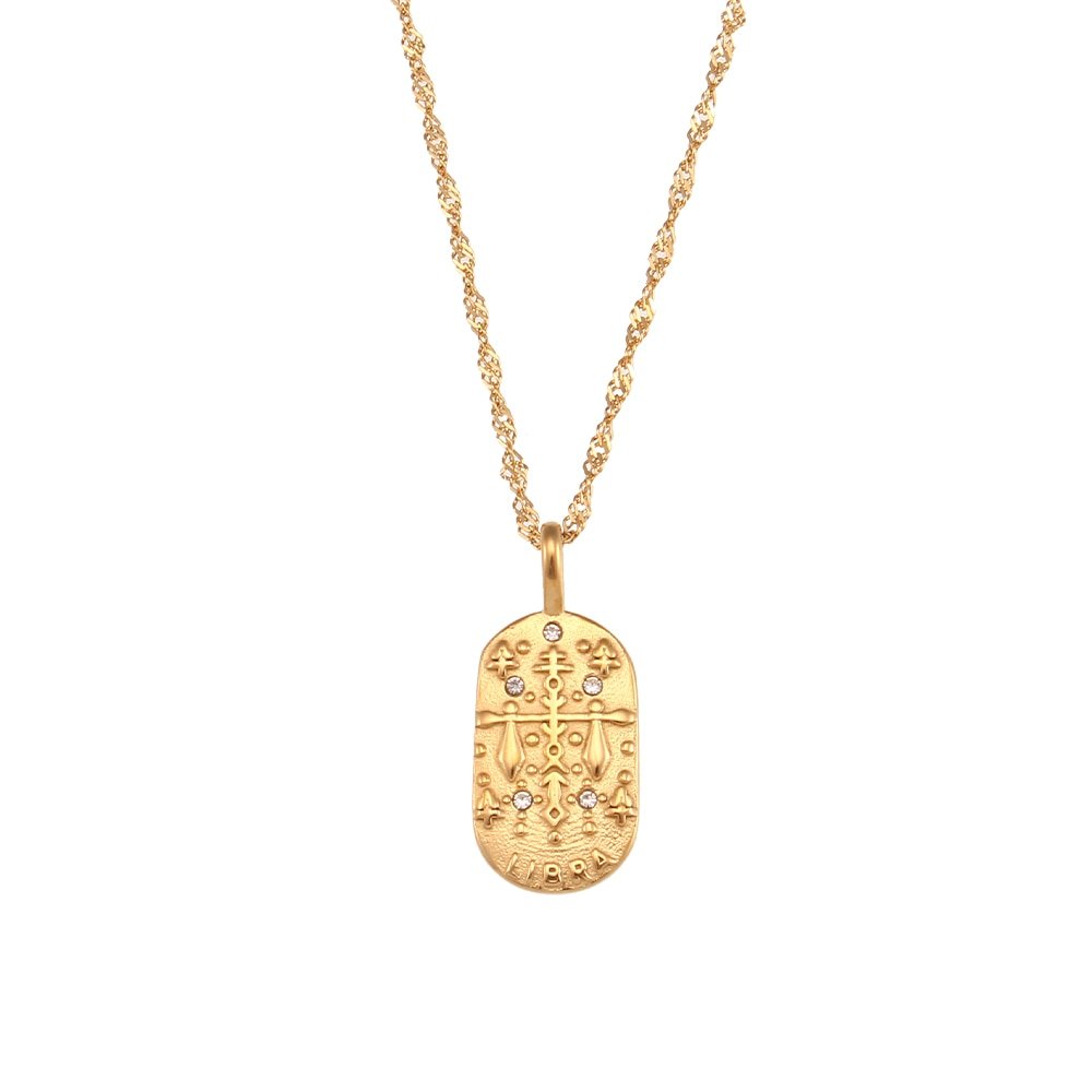 Libra Zodiac Amulet Gold Necklace.