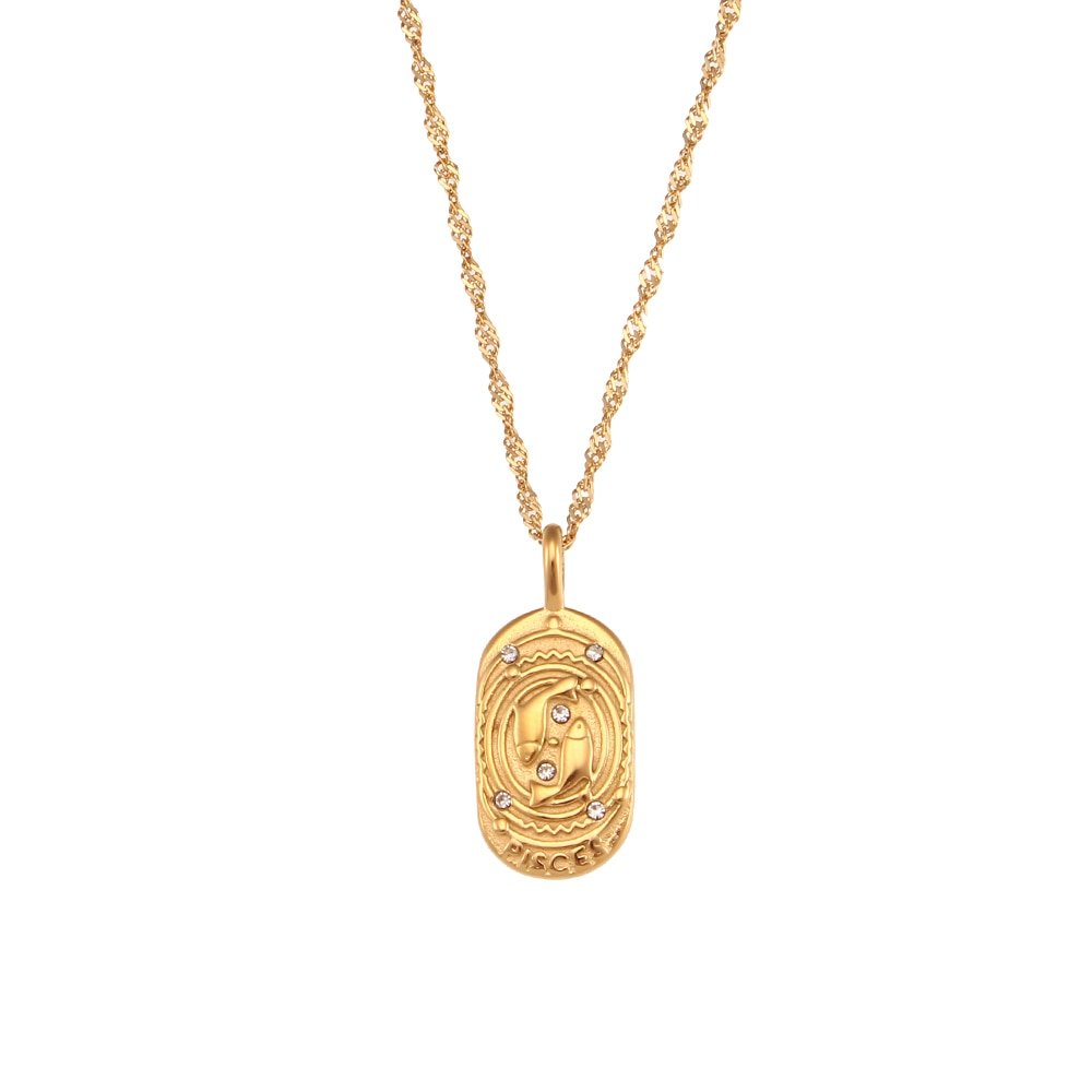 Pisces Zodiac Amulet Gold Necklace.