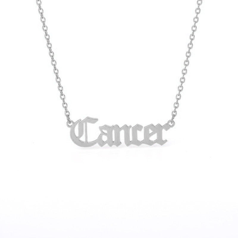 Cancer Zodiac Name Plate Necklace in Silver.