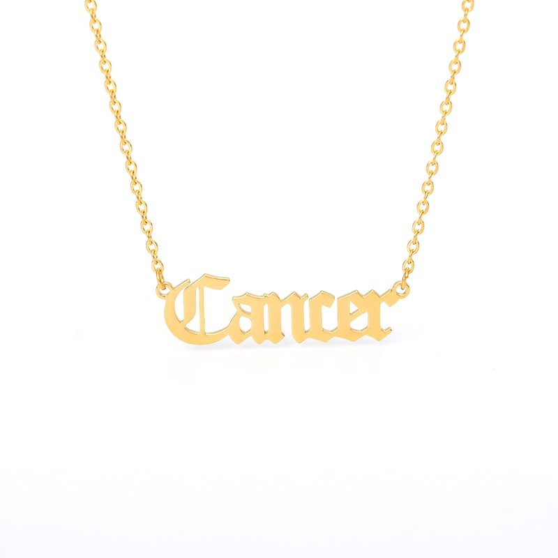 Cancer Zodiac Name Plate Necklace in Gold.
