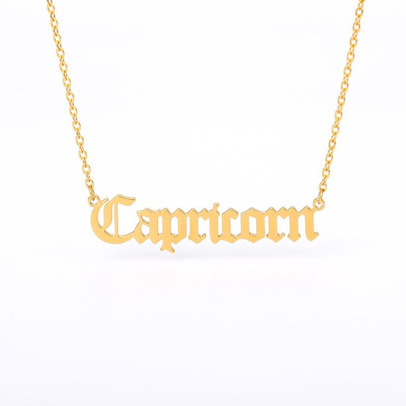 Capricorn Zodiac name Plate necklace in Gold.