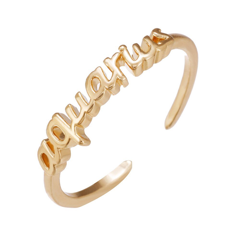 Aquarius Zodiac Name Ring in Gold.