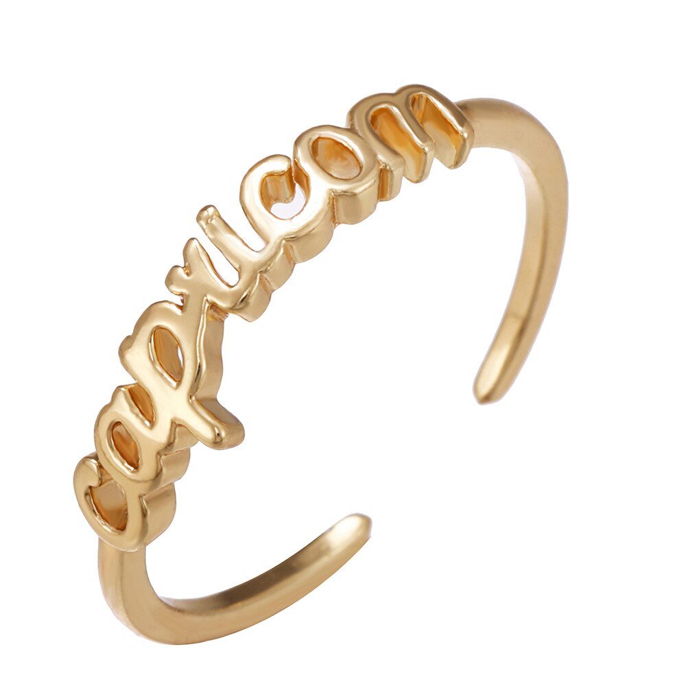 Fashion Letter Rings For Women Big Gold Color Name Ring Female Stateme