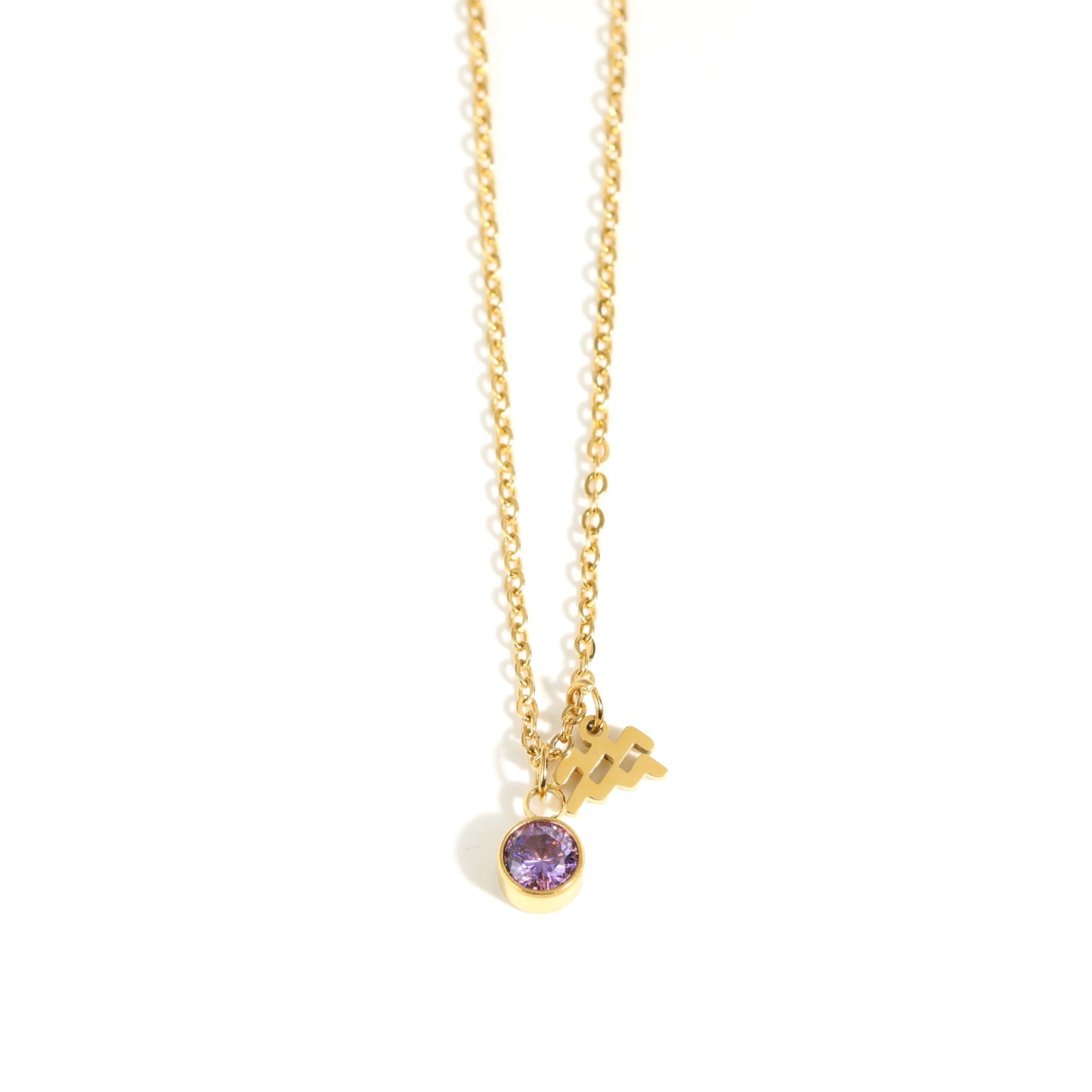 Aquarius Zodiac Sign Birthstone Gold Necklace.